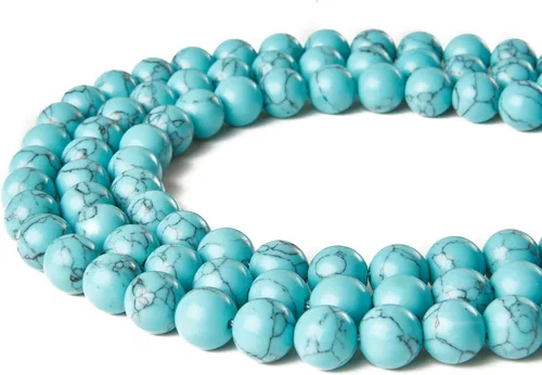 Miniatura 4 de 100 piezas Cuentas de turquesa azul de 6 mm Cuentas de piedras preciosas naturales Cuentas redondas sueltas para hacer joyas Azul turquesa
