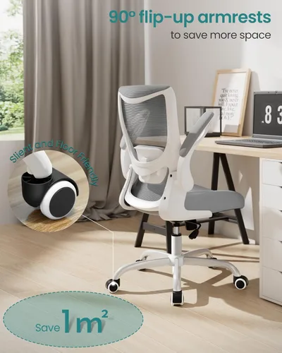 Miniatura 3 de MUXX.STIL Silla de oficina, silla de escritorio ergonómica con soporte lumbar ajustable y reposabrazos abatibles, silla de computadora de malla Gris