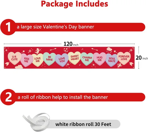 Miniatura 5 de Cartel del día de San Valentín de 120 x 20 pulgadas, decoración al aire libre, letrero de San Valentín, corazones rosados, gnomos, suministros