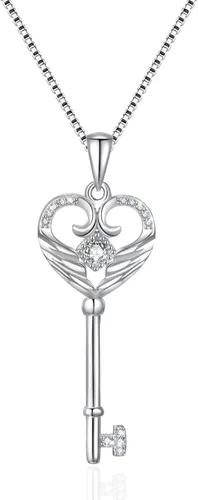 Miniatura 11 de VANLAMS Collar de alas de ángel de plata esterlina S925 para mujer, colgante de corazón de amor con llave de mariposa, regalos de cumpleaños