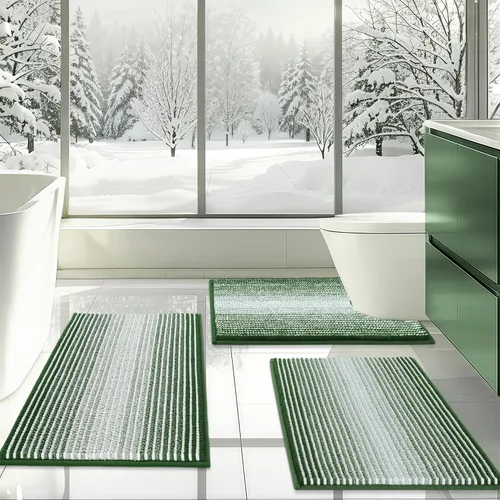 Miniatura 19 de BSICPRO Juego de alfombras de baño de 3 piezas, alfombrillas de inodoro en forma de U con contorno, juego de alfombrilla de baño, alfombrilla