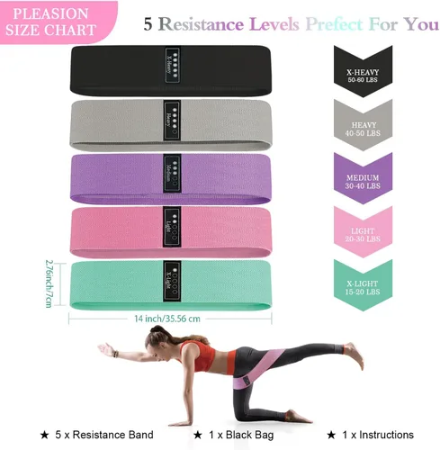 Miniatura 6 de Bandas de resistencia de tela para entrenar, 5 niveles de bandas de glúteos para mujeres y hombres, bandas de tela para ejercicio, bandas