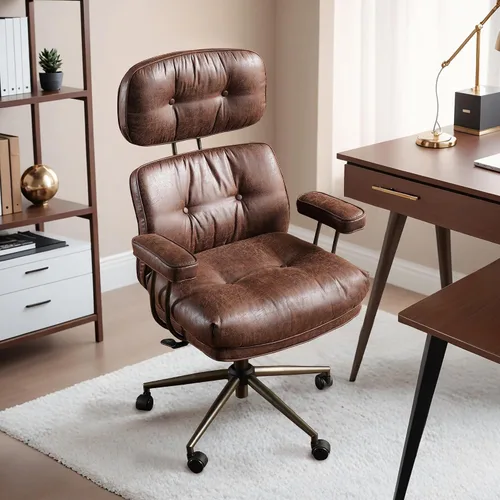 Miniatura 17 de HOOOWOOO Silla de Oficina Ergonómica, Silla de Escritorio Moderna de Computadora de Media Siglo, Silla Ejecutiva Cómoda con Asiento Extra Ancho