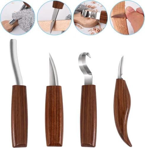 Miniatura 3 de Juego de herramientas de tallado de madera, kit de cuchillos para tallar detalles y gancho para principiantes, cuchillo de corte para cuchara, taza