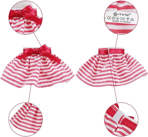 Miniatura 5 de E-TING 3 piezas de vestido de Santa para muñeca elfo, accesorios de Navidad (falda blanca + falda de lunares verdes + falda a rayas rojas y blancas)