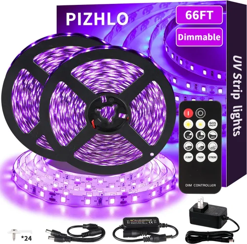 Miniatura 13 de Juego de tiras de luces LED negras mejoradas de 33 pies/10M con control remoto, 600 LEDs, lámpara de 12V autoadhesiva y ajustable, para fiestas