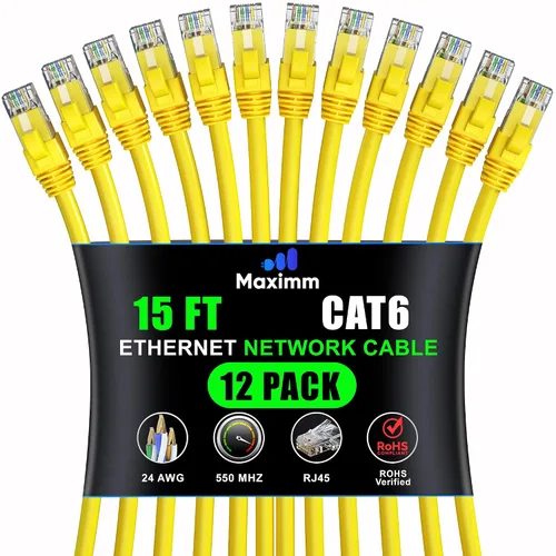 Miniatura 53 de Maximm Cable Ethernet Cat 6 – 7 pies (paquete de 12), LAN de alta velocidad, Internet, parche y cable de red, UTP, 10 Gbps, 550 MHz, color azul