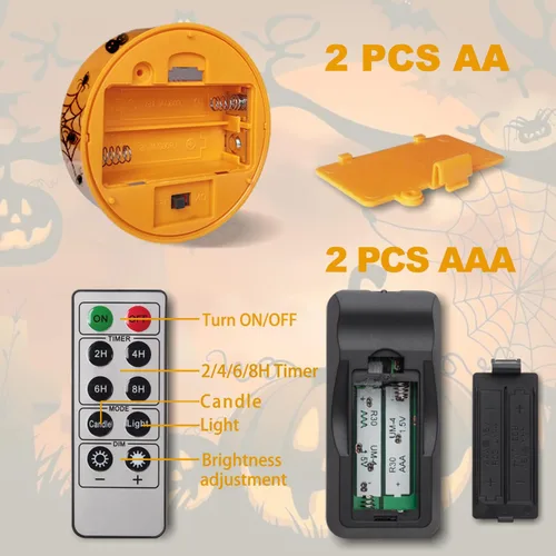 Miniatura 6 de 4 piezas de luces LED para calabaza de Halloween con temporizador y control remoto, luz naranja Jack-O-Linterna operada con pilas para decoración