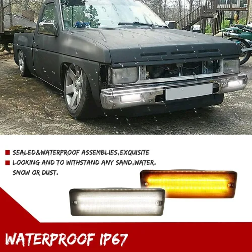 Miniatura 6 de Para 1988-1997 Nissan Hardbody Pickup, 1988-1995 Nissan Pathfinder parachoques delantero señal de giro DRL luz diurna lente ahumada lámpara LED
