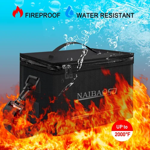 Miniatura 2 de Bolsa ignífuga y a prueba de explosiones para batería Lipo para almacenamiento y carga de batería Lipo, gran capacidad resistente al fuego con Negro