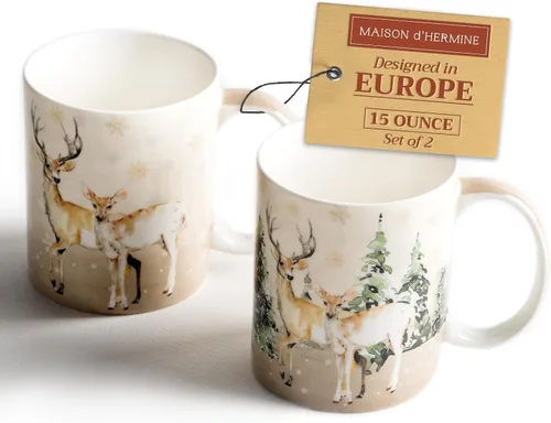 Miniatura 109 de Maison d' Hermine Taza de café con asas, tazas de porcelana fina de hueso, paquete de dos tazas de té para bebidas calientes, capuchino, latte, 015
