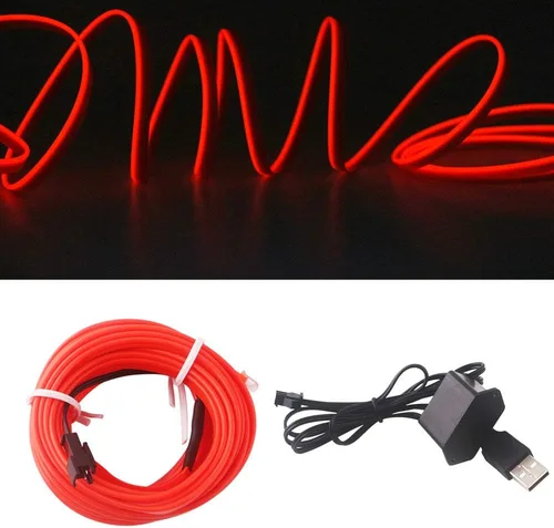 Miniatura 10 de Cable electroluminiscente de luz de neón de 16 pies y 12 V con protección de fusible para decoración interior de automóvil con borde de costura