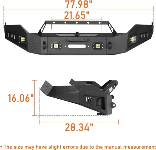 Miniatura 9 de Hooke Road Parachoques delantero Ram 1500 con placa de cabrestante y luces LED para Dodge Ram 1500 2013-2018 (excluye Rebel) y camioneta Ram 1500