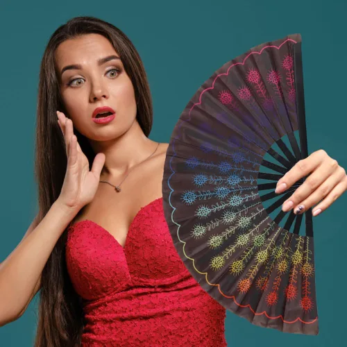 Miniatura 5 de Paquete de 2 ventiladores de mano plegables grandes para hombres/mujeres, ventilador de mano Rave Clack para baile, fiesta de discoteca, playa