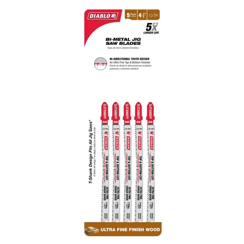 Miniatura 2 de Diablo Hojas de sierra de calar bimetálicas para corte de madera superior e inferior de acabado ultrafino, 4-5/8 pulgadas, 12 TPI, paquete de 5