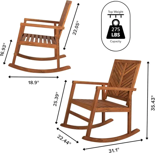 Miniatura 3 de JONATHAN Y RCK100A Ned - Mecedora moderna con respaldo de Chevron, 300 libras, soporte de madera de acacia, para jardín, césped, patio trasero, Teca