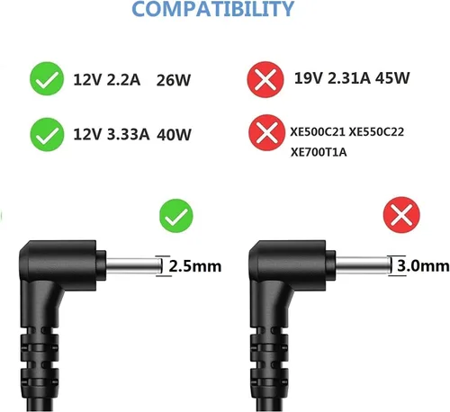 Miniatura 2 de ZOZO Cargador de 12V 2.2A 26W para Samsung Chromebook 2 3 303c 500c 501c 503c Xe303c12 Xe500c12 Xe500c13 Xe501C13 Xe503c12 Xe503c32 NP930X2 K ATIV