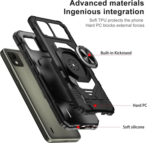 Miniatura 4 de Funda para Nokia C110 con protector de pantalla de vidrio templado (cobertura máxima), protección de cuerpo completo [grado militar], funda BK