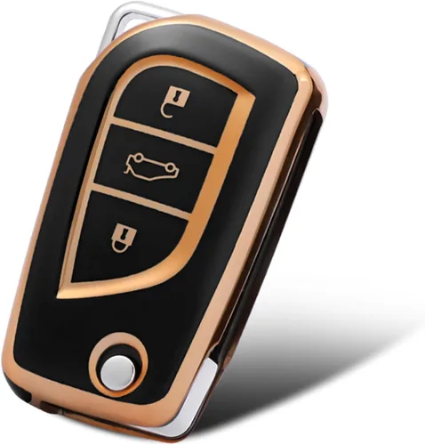 Compatible con funda para llavero Toyota con patrón dorado, TPU suave, protección de 360 grados, para llave inteligente Fortuner Tundra Camry RAV4