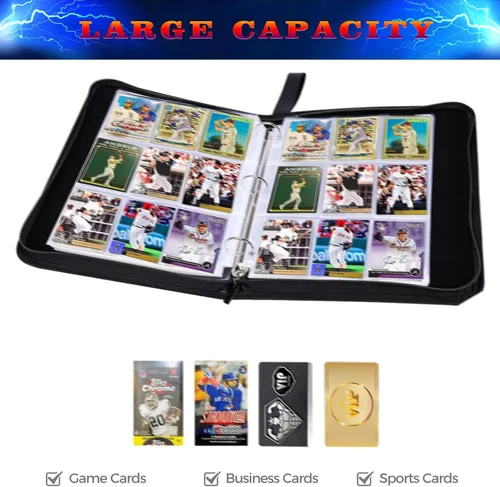 Miniatura 5 de Carpeta de tarjetas de fútbol para 900 tarjetas, 9 bolsillos, colecciones de tarjetas, 50 páginas, soporte de tarjetas de doble cara con cremallera
