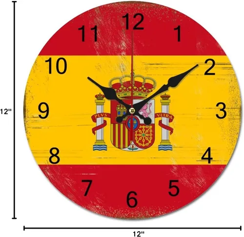 Miniatura 7 de Reloj de pared con diseño de bandera de España, decoración patriótica, funciona con pilas, silencioso, sin tictac, para colgar en el hogar, cocina