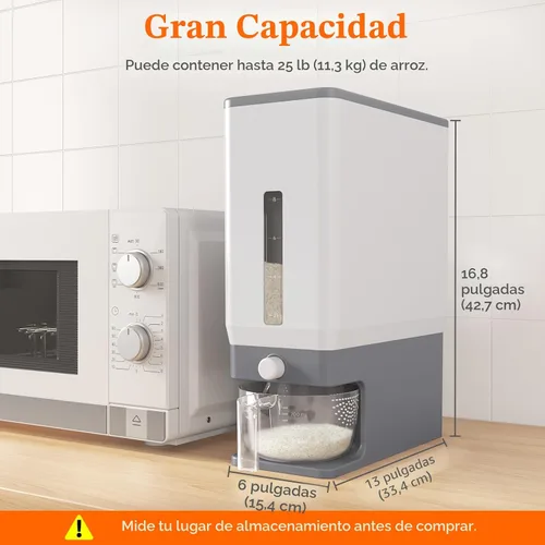 Miniatura 4 de Dispensador de arroz Lifewit 25 libras (11.3 kg), contenedor de almacenamiento de arroz sellado a prueba de humedad con taza de medición
