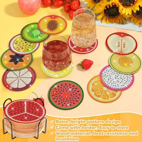 Miniatura 4 de Billbotk Kit de 12 posavasos de pintura de diamantes con soporte, posavasos de arte de diamante, proyectos de manualidades de diamantes, kits