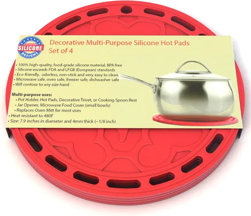 Miniatura 6 de Silicone Hot Pads (juego de 4) - 6 en 1 herramienta de cocina multipropósito, soporte para recipientes, protector de salpicador, cobertor