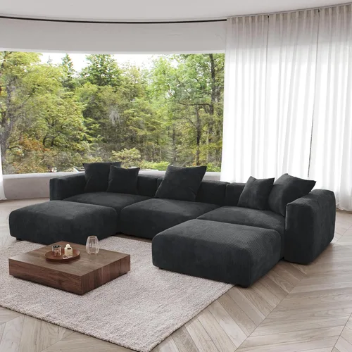 Miniatura 22 de JACH Sofás Seccionales de Pana para Sala de Estar, Sofá Seccional Modular con Otomanas Chaise, Fundas de Cojines Removibles, Sofá Cama Moderno