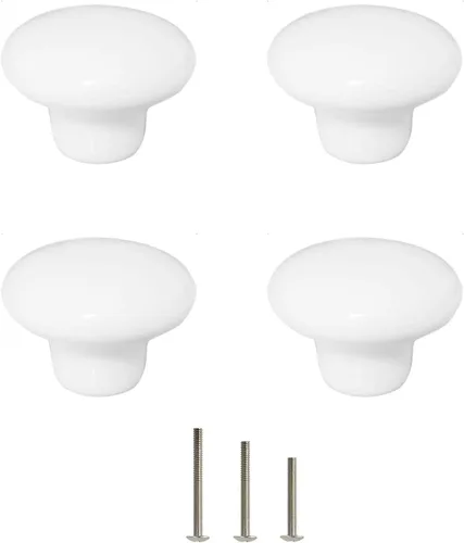4X Perillas de puerta blancas redondas de cerámica retro para gabinete, cajón, armario de cocina, tirador para vestidor, con tornillos de 3 tamaños,