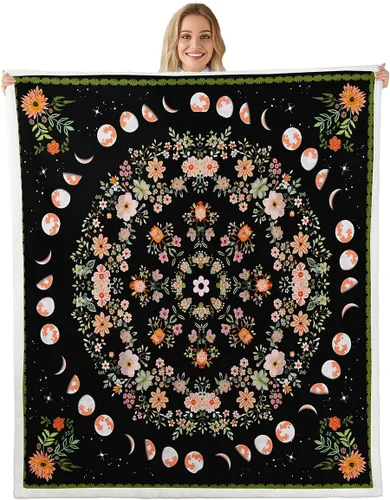 Miniatura 8 de Manfei Manta con diseño de mariposas, estilo bohemio, con mandala, para decoración de habitación de niños, niñas, adolescentes, manta de forro polar
