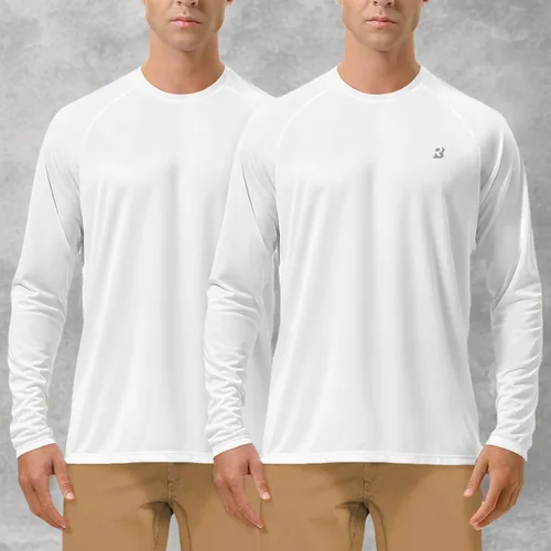 Miniatura 6 de Roadbox Camisas de Protección Solar UV UPF 50+ para Hombres Manga Larga SPF Rash Guard para Pesca Senderismo Natación Correr 2 Pack - blanco
