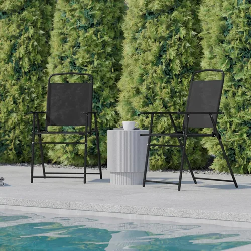 Miniatura 7 de Flash Furniture Mystic - Sillas plegables para patio, sillas de césped de textileno para exteriores con reposabrazos, juego de 2, color negro