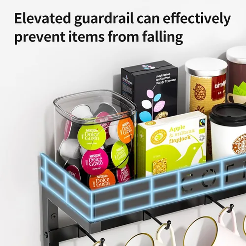 Miniatura 5 de RCHYFEED Soporte para taza de café montado en la pared, organizador de tazas para exhibición y colección de cocina, soporte de metal para tazas