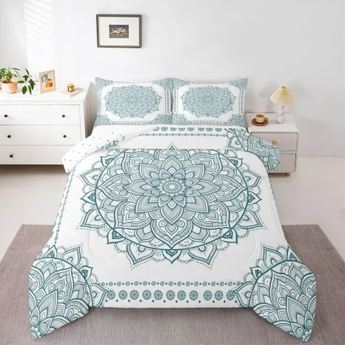 Miniatura 26 de Erosebridal Chic - Juego de edredón de flores tamaño Queen, juego de ropa de cama estética con mandala, juego de edredón gris turquesa, juego