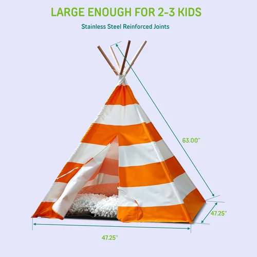 Miniatura 2 de Tienda tipi para niños, naranja con rayas blancas