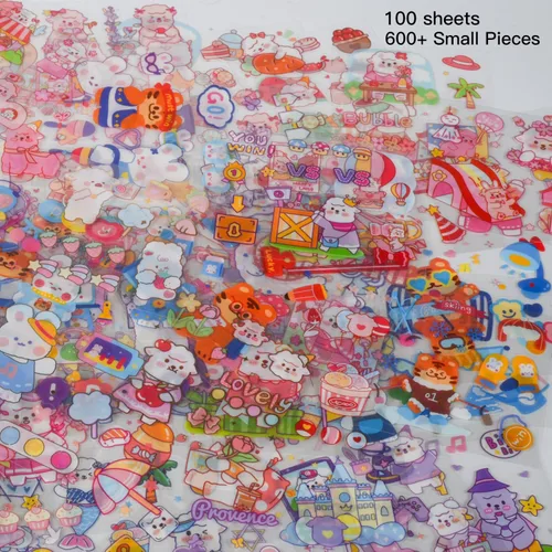 Miniatura 2 de Conjunto de calcomanías lindas de animales (100 hojas) - Kawaii transparentes de PET de dibujos animados decorativos para álbum de recortes, diario