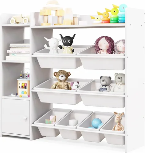 Miniatura 9 de Costzon Organizador de almacenamiento de juguetes para niños, armario de almacenamiento de 4 niveles con 8 contenedores extraíbles, estantería Blanco