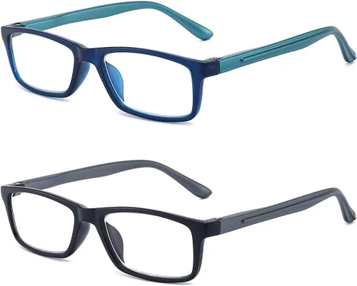 Miniatura 2 de Lentes de lectura con bloqueo de luz azul para hombres y mujeres, marco rectangular, lectores de computadora con bisagra de resorte Azul/Negro
