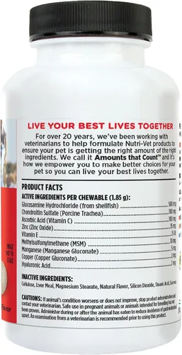 Miniatura 9 de Nutri-Vet Suplementos para perros de fuerza regular para cadera y articulaciones, formulados con glucosamina condroitina, suministros para mascotas