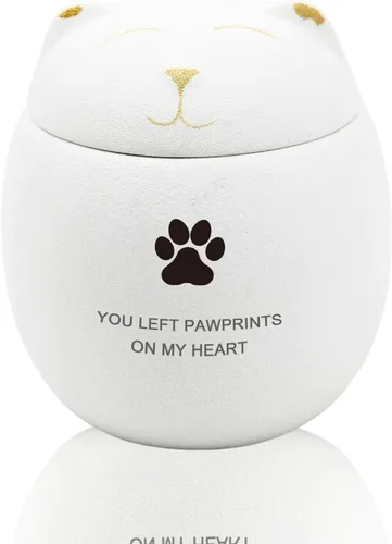 Urna de cerámica para cenizas, caja conmemorativa de perro o gato pequeña de 5.1 x 4.3 pulgadas, hecha a mano con diseño de huella de pata, urnas de