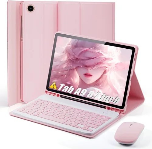 Miniatura 13 de TUNKARMOR Funda para teclado para Tab A9 de 8.7 pulgadas (2023) - Funda delgada con teclado desmontable y ratón con soporte para bolígrafo, función