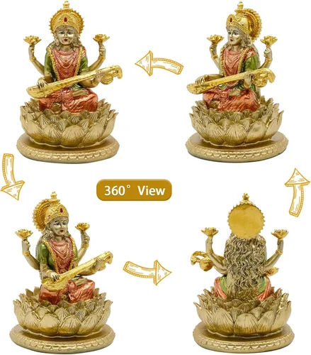 Miniatura 2 de alikiki Ídolo de Saraswati de la diosa hindú, 6.5 pulgadas de alto, conocimiento, música, artes, diosa Sarswati, estatua india Diwali, regalos