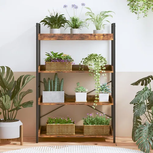 Miniatura 8 de HCHQHS - Estantería de 4 niveles, estantería industrial ajustable, estantería alta vertical, estanterías abiertas de madera y metal negro