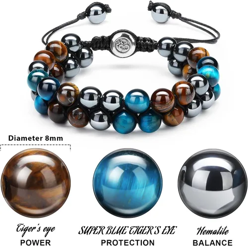 Miniatura 2 de 2 pulseras de cuentas de roca de lava, pulsera de triple protección, pulsera de hematita, obsidiana negra, ojo de tigre, pulsera de cuentas