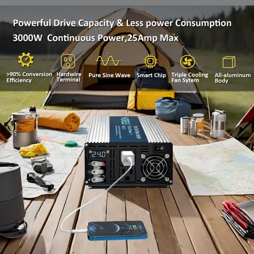 Miniatura 2 de WZRELB 2500W Inversor de onda sinusoidal pura 12V DC a 110V 120V AC con pantalla LED, terminal de cableado duro, inversor de potencia portátil fuera