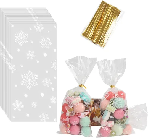 Miniatura 11 de LOMIMOS 150 bolsas de dulces de celofán de Halloween, bolsas de plástico transparente con 300 lazos giratorios para aperitivos, galletas