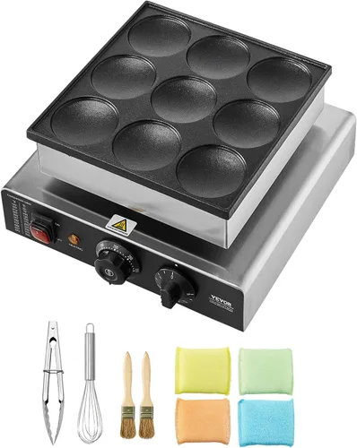 Miniatura 9 de VEVOR - Máquina para hacer panqueques holandeses, para 9 piezas, diám. 76 mm, máquina para hacer dorayaki, 850 W, eléctrica comercial
