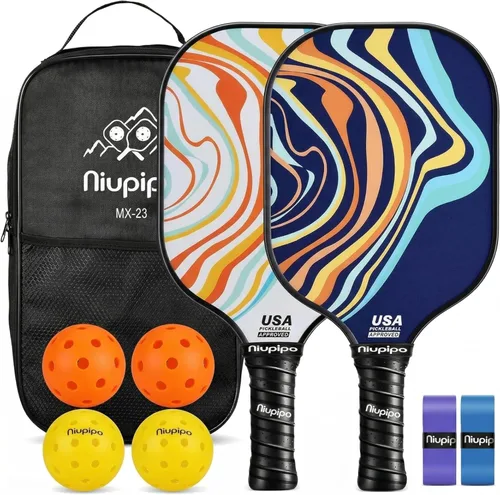 niupipo Pickleball Paddles Set of 2 or 4, USAPA Approved Fiberglass Pickleball Paddle Set with Balls and Bag, Polypropylene Honeycomb Core, azul*2