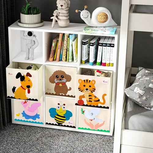 Miniatura 6 de 2 cajas de almacenamiento de juguetes, 13 x 13 x 13 pulgadas, contenedores plegables de tela para juguetes de animales, cesta para niños, bebés
